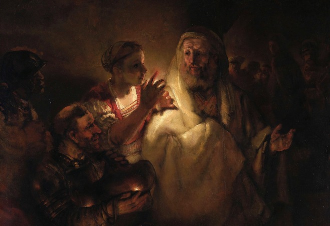 The denial of Saint Peter *oil on canvas *154 × 169 cm *signed: Rembrandt 1660